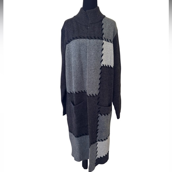 Joseph A Patchwork Open Front Cardigan Charcoal Knit Sweater, Size L, NWT - Picture 7 of 12